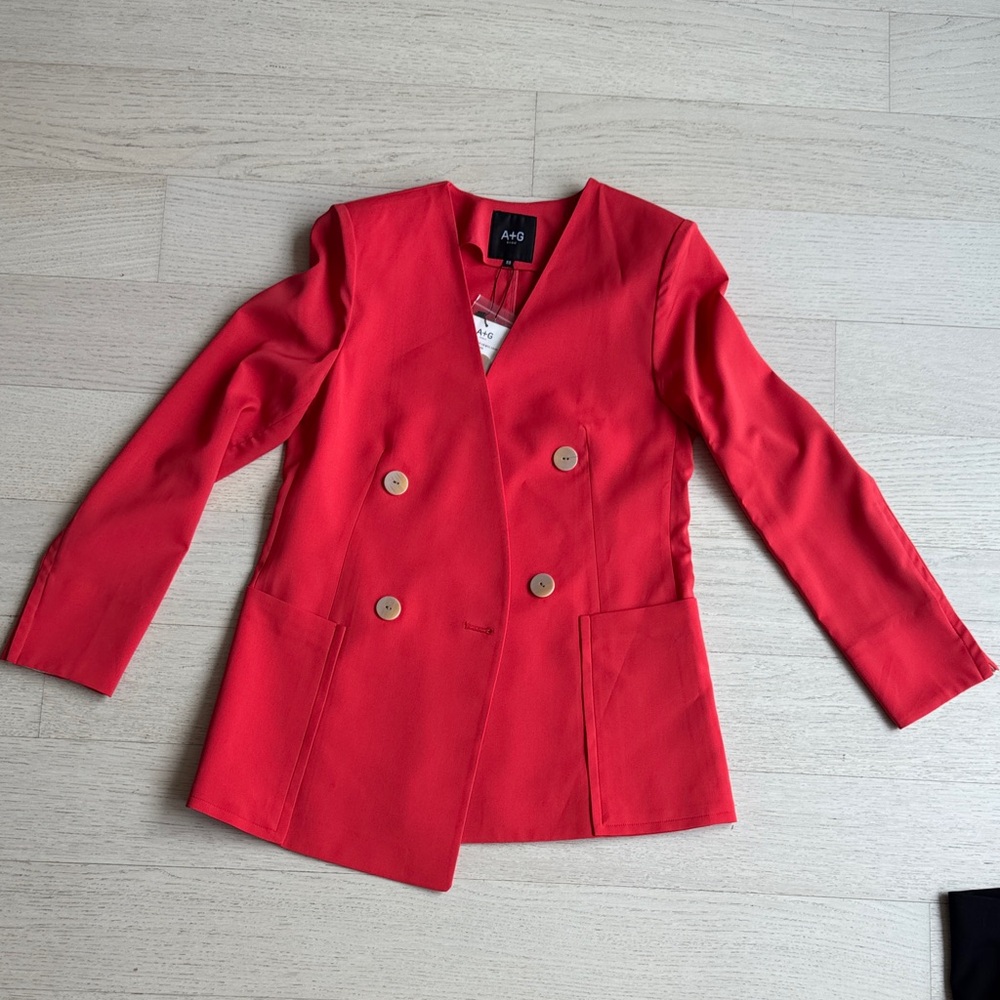 Vibrant Red Double-Breasted Blazer Jacket